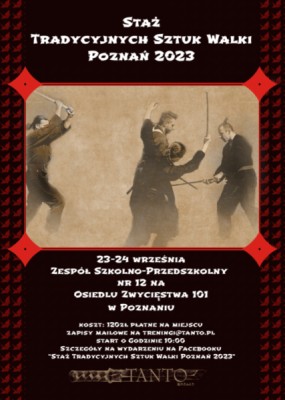 Plakat staż sztuk walki  Tanto Poznań